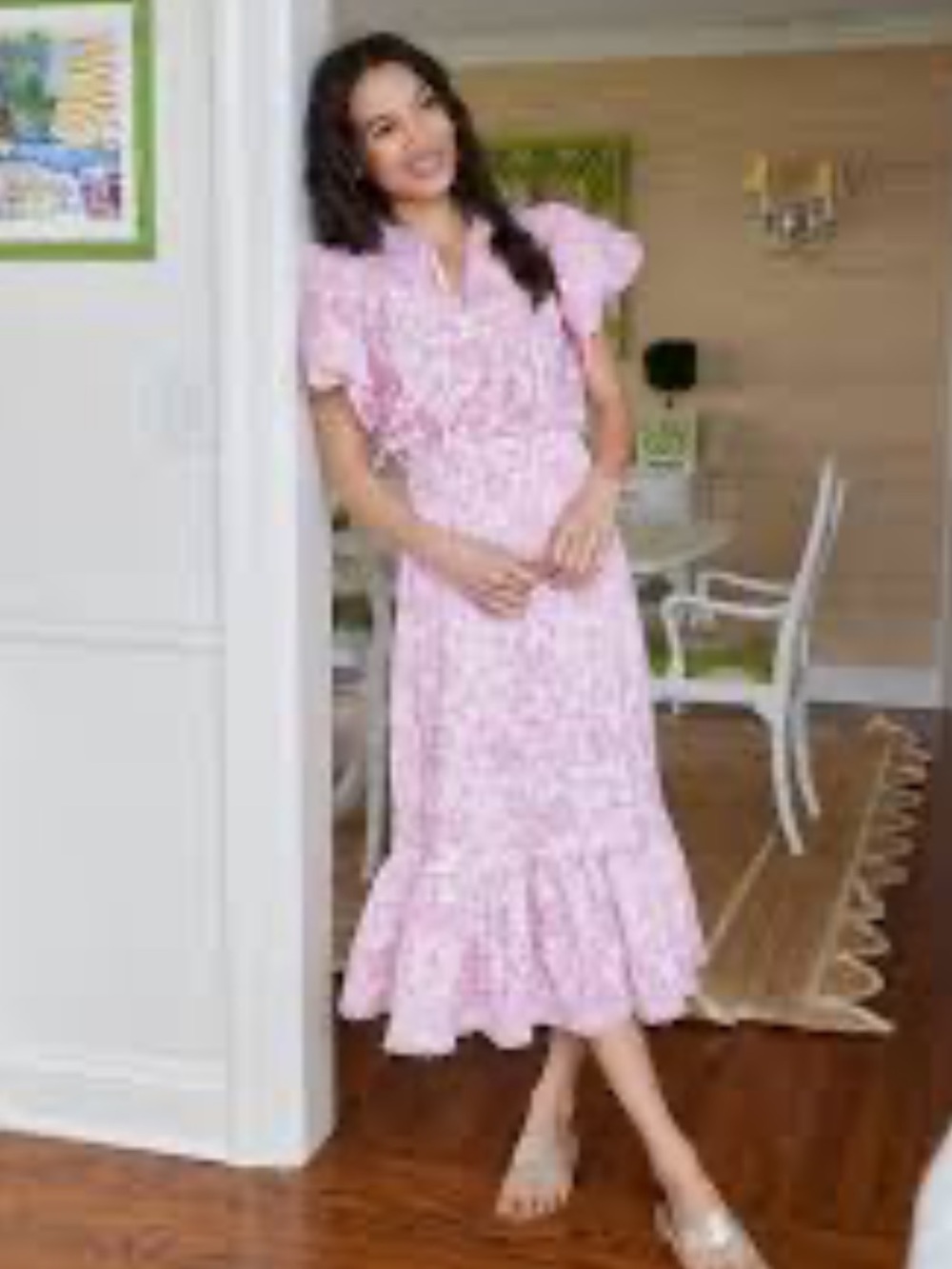 Sail to Sable Pink Floral Midi Dress with Ruffle Hem and Flutter Short Sleeves - Picture 9 of 9